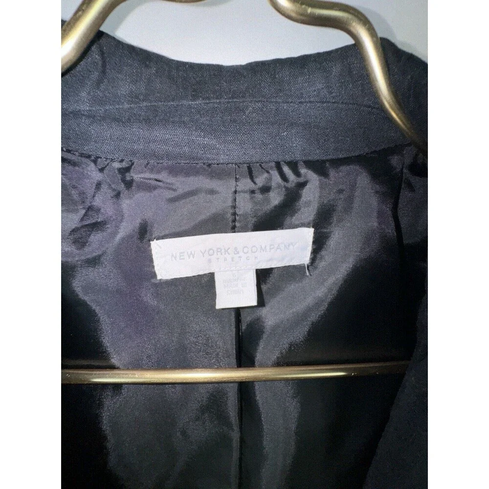 New York & Company Black Linen Stretch Size 6 Blazer‎ Ruffle Jacket Work Classic